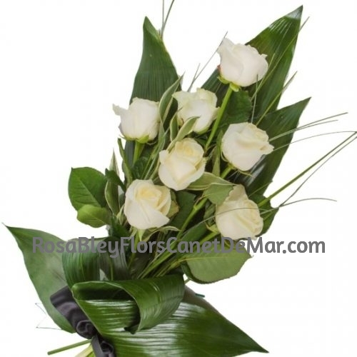ramo funerario 7 rosas blancas